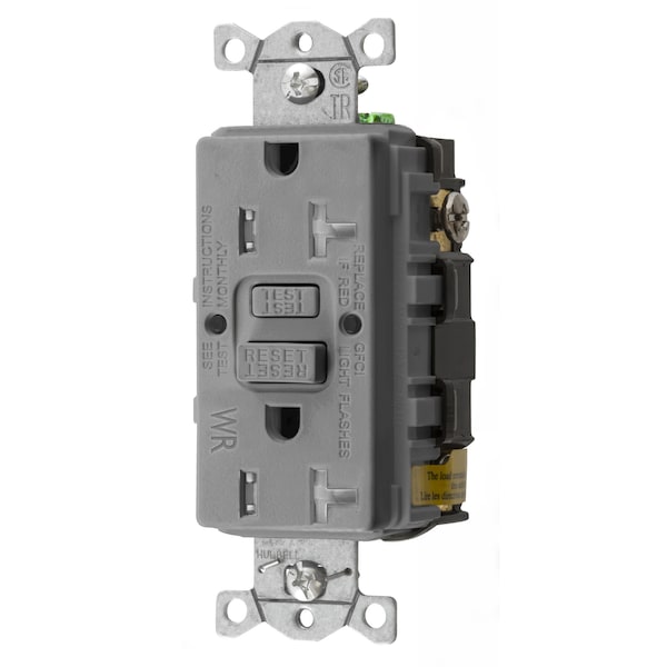 Heavy Duty Commercial Tamper-Resistant/Weather Resistant AUTOGUARD Self-Test GFCI Receptacle (Assembled In USA), 20A, Gray